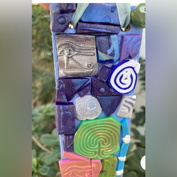 Handmade Polymer Clay Mosaic Art “Protected”  Plaque Original On Wood  12”x 2” - Picture 2 of 10